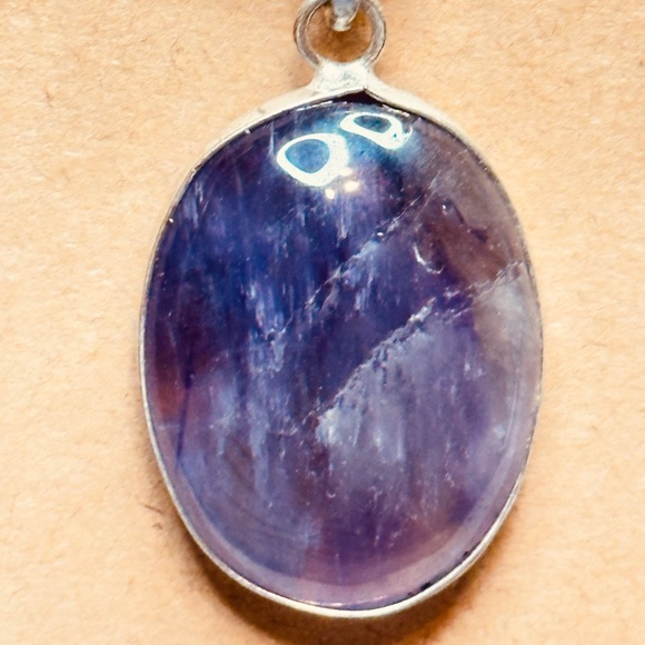 925 Sterling Silver Plated & Amethyst Stone/Crystal Oval Pendant EUC - Picture 5 of 11